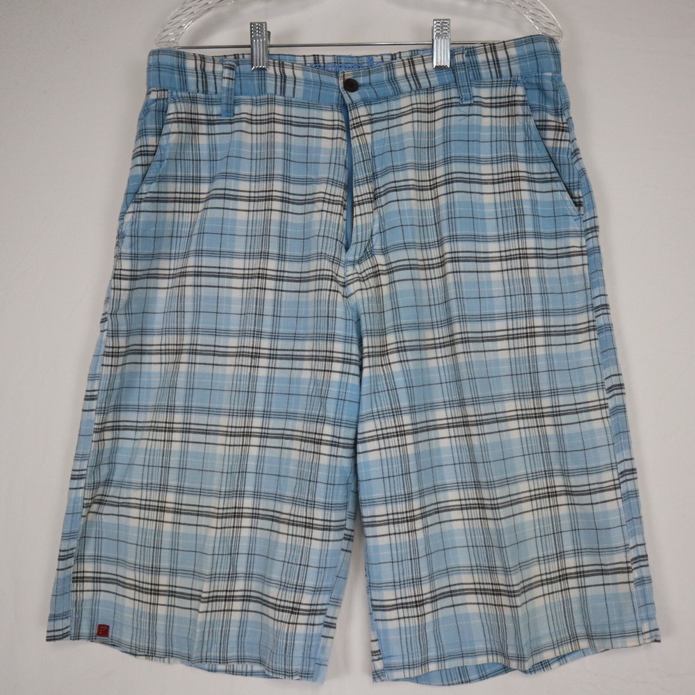 Paco Jeans Shorts Mens 36 Chino Flap Pocket‎ Casual Skater Cotton Blue Plaid